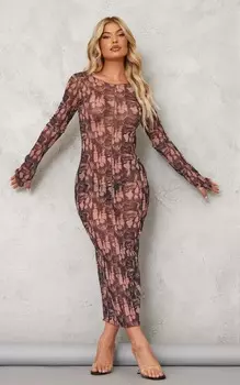 PrettyLittleThing Розовое платье мидакси из сетки с открытым швом и принтом «горшок»