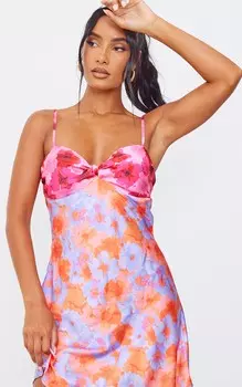 PrettyLittleThing Розовое платье прямого кроя из атласного узла и бретелей с цветочным принтом