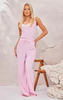 PrettyLittleThing Розовые пижамные брюки с мягким ребристым краем салатового цвета и широкими штанинами