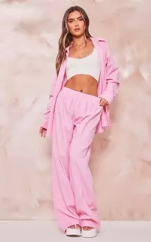 PrettyLittleThing Розовые широкие брюки оверсайз с льняным эффектом