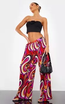 PrettyLittleThing Розовые широкие брюки плиссе с завышенной талией и абстрактным принтом