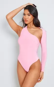 PrettyLittleThing Розовый асимметричный боди на одно плечо Bubblegum