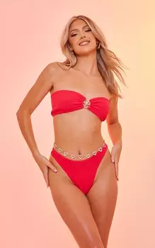 PrettyLittleThing Розовый бикини-топ бандо с жатой отделкой в виде морской звезды