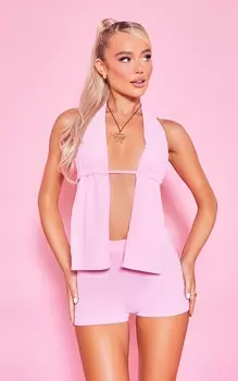PrettyLittleThing Розовый бюстгальтер без косточек с воротником-халтер и складками в рубчик