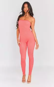 PrettyLittleThing Розовый двухцветный вязаный комбинезон-бандо