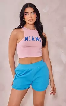 PrettyLittleThing Розовый хлопковый укороченный топ-гонщик с принтом Майами
