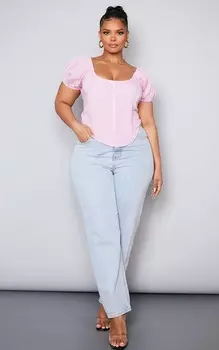 PrettyLittleThing Розовый корсетный топ с объемными рукавами и косточками Plus Baby Pink