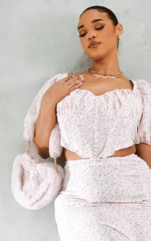 PrettyLittleThing Розовый корсетный топ с пышными рукавами и цветочным принтом Plus