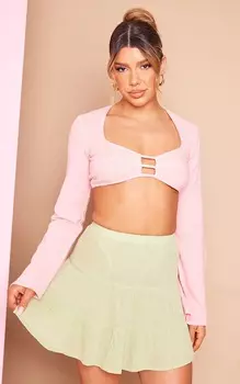 PrettyLittleThing Розовый льняной топ с текстурированными деталями и длинными рукавами спереди