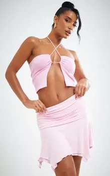 PrettyLittleThing Розовый мягкий вязаный топ-бандо с завязкой спереди Bubblegum