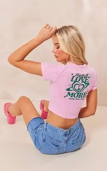 PrettyLittleThing Розовый - Облегающая футболка с принтом на спине Love More