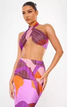 PrettyLittleThing Розовый плиссированный топ с воротником-халтер и воротником-халтер с принтом