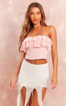 PrettyLittleThing Розовый шифоновый корсет-бандо с оборками на косточке