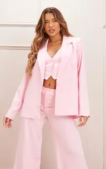 PrettyLittleThing Розовый тканый пиджак в стиле оверсайз Candy Pink