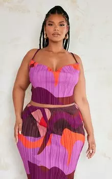 PrettyLittleThing Розовый топ с воротником-хомутом и плиссированными бретелями с принтом Plus