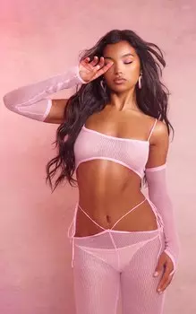 PrettyLittleThing Розовый трикотажный бюстгальтер без косточек и рукава с пайетками
