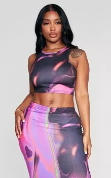 PrettyLittleThing Розовый укороченный топ без рукавов с абстрактным принтом Shape