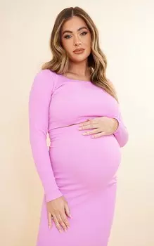 PrettyLittleThing Розовый укороченный топ в рубчик с длинными рукавами ярких цветов для беременных