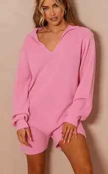 PrettyLittleThing Розовый вязаный комбинезон с шортами оверсайз