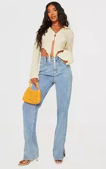 PrettyLittleThing Рубашка кремового цвета с фактурной отделкой и глубоким вырезом на рукавах