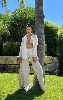 PrettyLittleThing Рубашка оверсайз на пуговицах в льняном стиле Stone