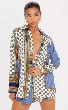PrettyLittleThing Рубашка оверсайз с длинным рукавом и мульти-цепным принтом