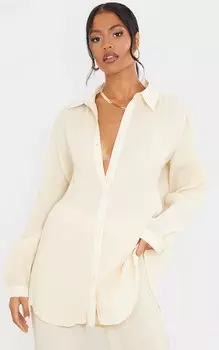 PrettyLittleThing Рубашка оверсайз с манжетами кремового цвета и плиссировкой Tall
