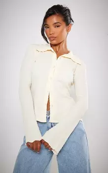 PrettyLittleThing Рубашка приталенного кроя с расклешенными рукавами и текстурой темно-серого цвета