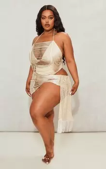 PrettyLittleThing Саронг крючком Plus Stone с кисточками спереди