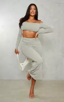 PrettyLittleThing Серая длинная юбка из джерси с низкой посадкой Shape