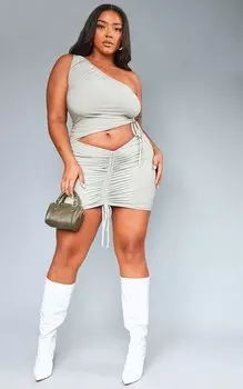 PrettyLittleThing Серая мини-юбка Plus со сборками по бокам