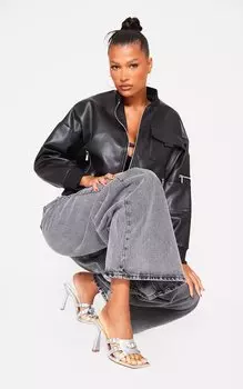 PrettyLittleThing Серебряные мюли из искусственной кожи с квадратным носком и пряжкой на среднем каблуке