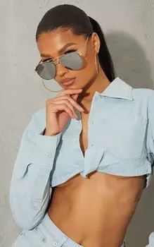 PrettyLittleThing Серебряные зеркальные солнцезащитные очки-авиаторы