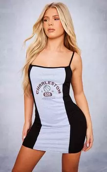 PrettyLittleThing Серое облегающее платье с бретелями и надписью Marl Charleston