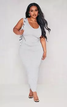 PrettyLittleThing Серое платье мидакси из меланжевого джерси с овальным вырезом и плюсом