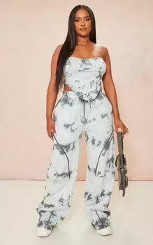 PrettyLittleThing Серые широкие джоггеры на молнии с камуфляжным принтом Shape