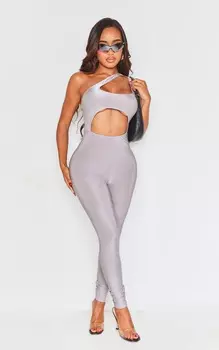 PrettyLittleThing Серый комбинезон Shape Disco на одно плечо с вырезом