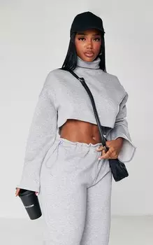 PrettyLittleThing Серый меланжевый джемпер с высоким воротником и высоким воротником Shape