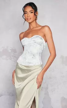 PrettyLittleThing Серый структурированный корсетный топ с принтом