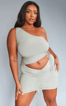 PrettyLittleThing Серый топ на одно плечо со сборками сбоку