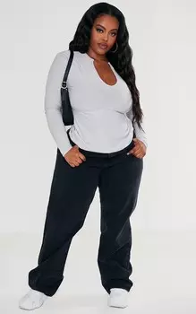 PrettyLittleThing Серый топ Soft Touch с V-образным вырезом и длинными рукавами