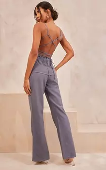 PrettyLittleThing Серый удлиненный топ со шнуровкой сзади и льняным эффектом