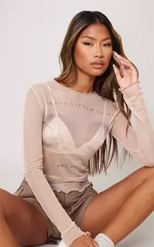 PrettyLittleThing Сетчатый топ с длинными рукавами и каменным принтом