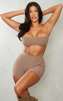 PrettyLittleThing Shape Taupe Трикотажное минимальное бандо