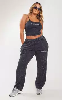 PrettyLittleThing Shape Темно-серые джоггеры с высокой талией и широкими штанинами с принтом