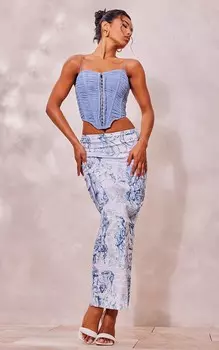 PrettyLittleThing Шиферно-синий сетчатый корсет с рюшами и бретельками на крючках и проушинами на костях