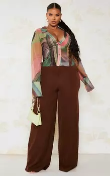 PrettyLittleThing Шифоновая приталенная рубашка с разноцветным абстрактным мраморным принтом Plus