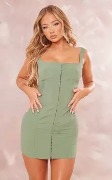 PrettyLittleThing Шифоновое облегающее платье цвета хаки на крючках и завязках на глазах