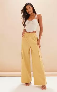 PrettyLittleThing Широкие брюки карго из каменного хлопкового поплина