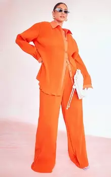 PrettyLittleThing Широкие брюки Plus Orange с высокой талией и плиссировкой